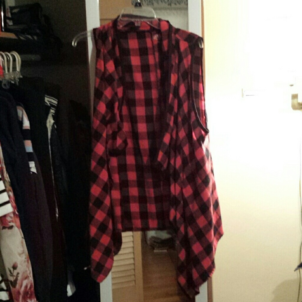 Buffalo plaid open front vest